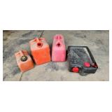 gas cans, oil catch pan