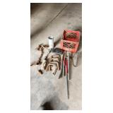 horse shoes, crate, odds and ends