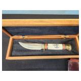 Marble's knife in Birdseye Maple box, with sheath