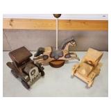 wooden cars, carved horse