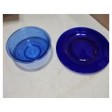 Pyrex bowl & unmarked dish, Cobalt blue