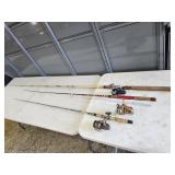 Berkely, Daiwa, Shakespeare reels, with rods