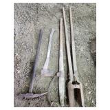 cant hook, post hole digger, hammer