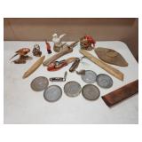 driftwood, trays, knives