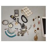 pocket watch and costume jewelry