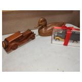 wooden duck, car, truck