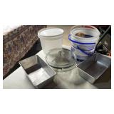 casserole dish, pans, buckets