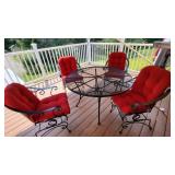 patio table, four rocking chairs