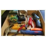 hammer, stud finder, screw driver