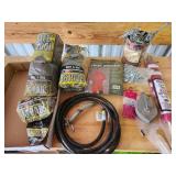 steel wool, flags, chalkline, hose