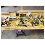 grease gun, cartridge, tools, light, snips