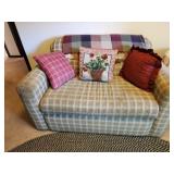 love seat with pull out bed, pillows