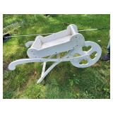 wooden wheel barrow planter, 24' tall