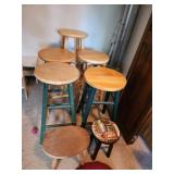 several wooden stools