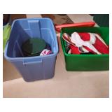 blue and green tote of Christmas items