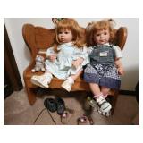 dolls and bench