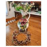 pitcher and flowers, wreath