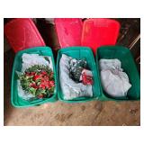 three Christmas totes and contents