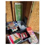 three totes and Christmas items