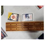 cribbage board and cards
