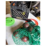 Bocce balls and crate