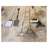 rakes, brush, chipper, shovel, net