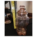 pink glass Mr Peanut canister with lid