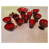 ruby red glasses & pieces