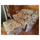 stuffed chair and matching ottoman and pillows