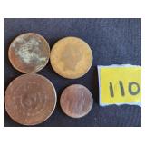 four old coins, unreadable