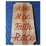 Custom engraved love hope faith peace wood decor,