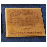 Custom engraved wood decor - Michigan Deer Camp 2