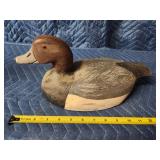 Hand carved wooden red head duck decoy