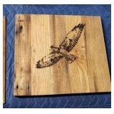 Custom engraved wood bird decor - soaring hawk