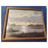 Oak framed duck print, 17.5 X 21.5
