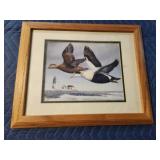Oak framed duck print, 13.25x 16.5