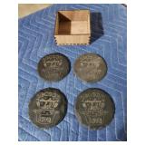 Set a 4 custom engraved slate drink coasters,