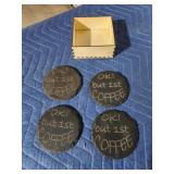 Set a 4 custom engraved slate drink coasters,