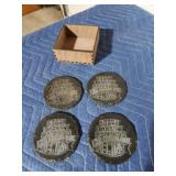 Set a 4 custom engraved slate drink coasters,
