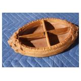 Ornate small handcrafted wooden divided bowl