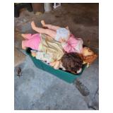 Large assortment vintage dolls, various sizes and