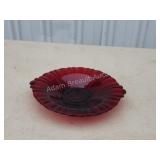 Vintage cranberry red glass 18 in ribbed Bowl