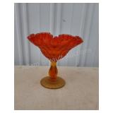 Vintage red orange wavy Edge 7-in compote