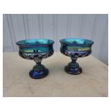 Two Vintage Carnival Glass iridescent 5-in