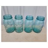 4 vintage ball Blue Glass perfect Mason quart
