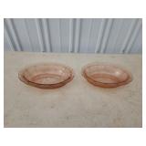 Two vintage pink depression glass oval bowls, 7x9