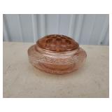 Vintage pink depression glass flower frog, 6-in