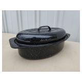 Vintage black granite 11 in oval roasting pan