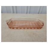 Vintage pink depression glass rectangle dish, 4x8