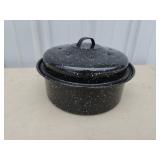 Vintage black granite 9 inch covered pot